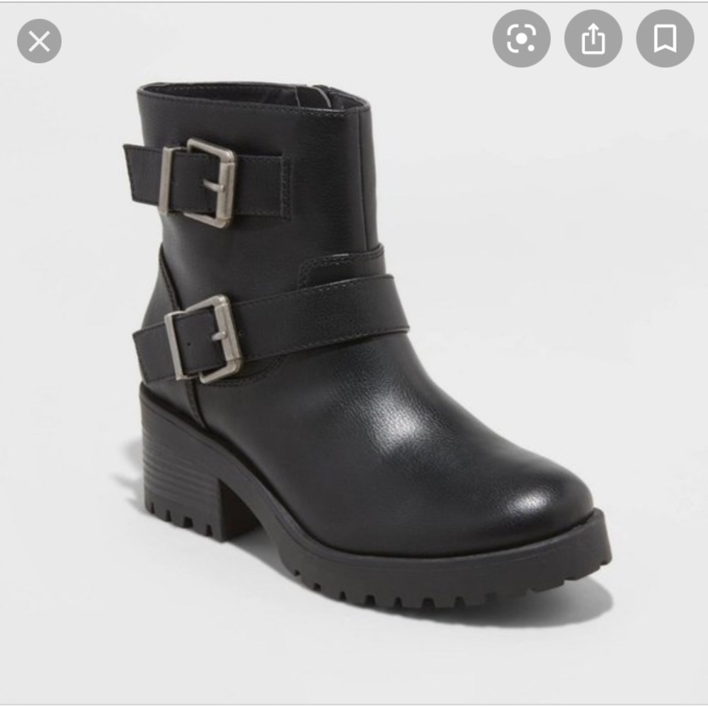 Universal Thread Black Leather Buckle Boots Size 9